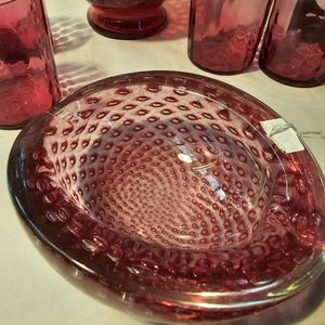 Murano Glass Ashtray Cranberry Controlled Bubble